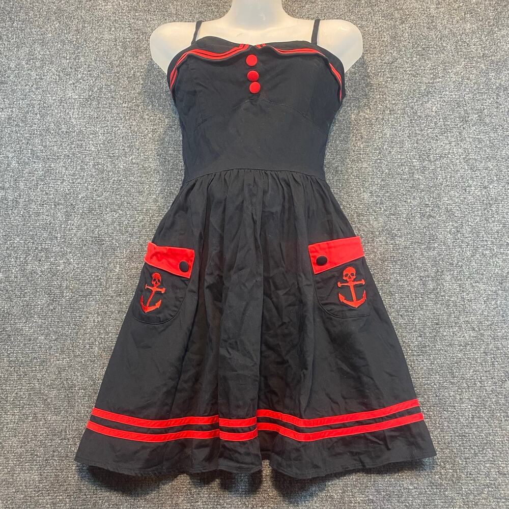 HELL BUNNY VIXEN Black Red Hot Topic Goth Sailor Sleeveless Pinup Dress Small